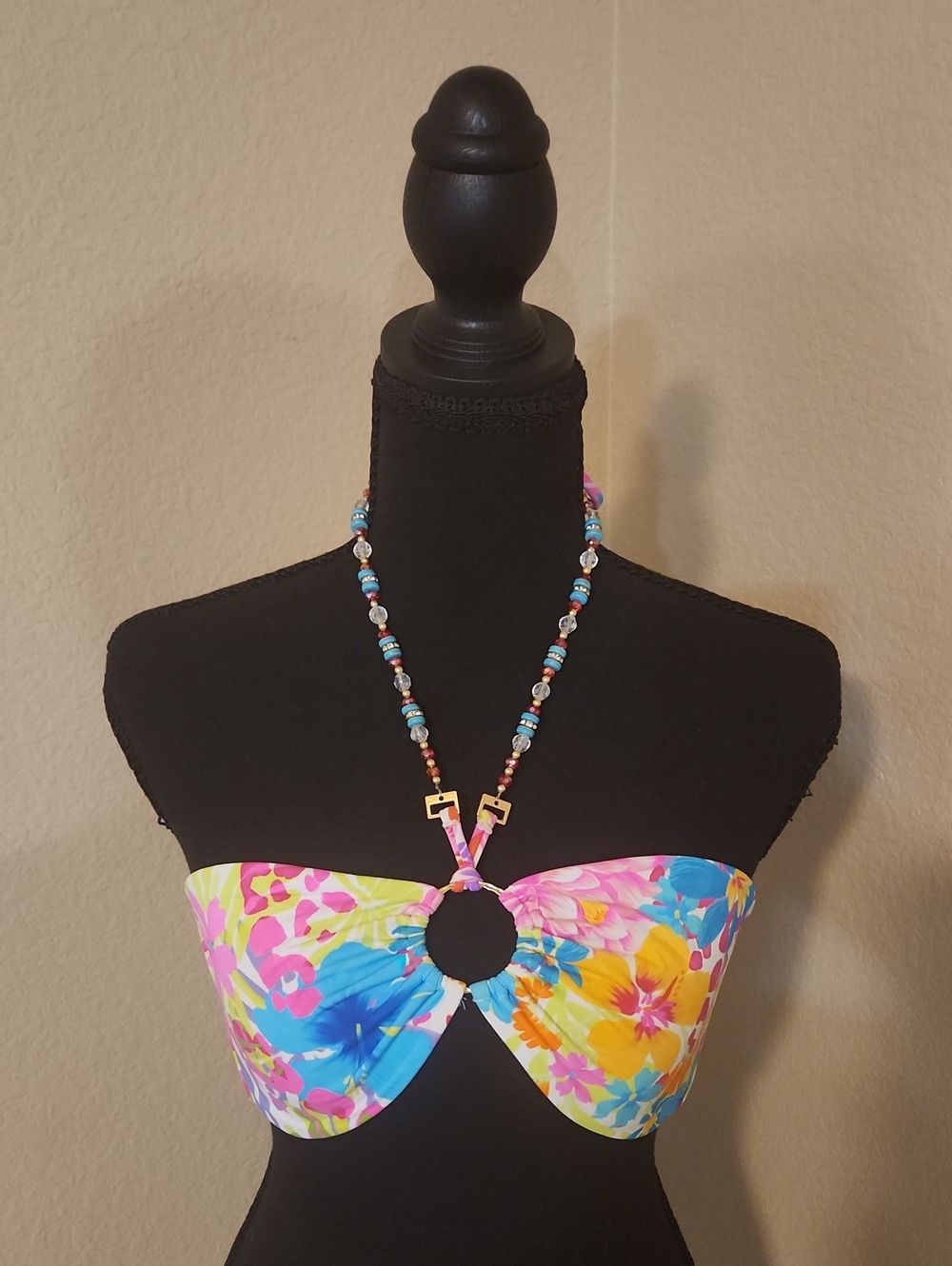 Beach Bunny Multicolor Beaded Halter Necklace with Floral Accent